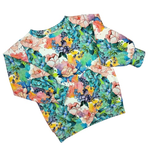 Bluza Akwarelowe Kwiaty z balonowym rękawem Bluza Akwarelowe Kwiaty z balonowym rękawem