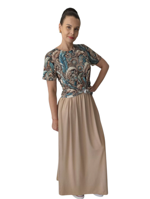 Zestaw Boho Piórka ze Spódnicą Maxi Beż