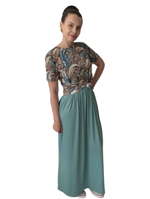 Zestaw Boho Piórka ze Spódnicą Maxi Brudna Mięta